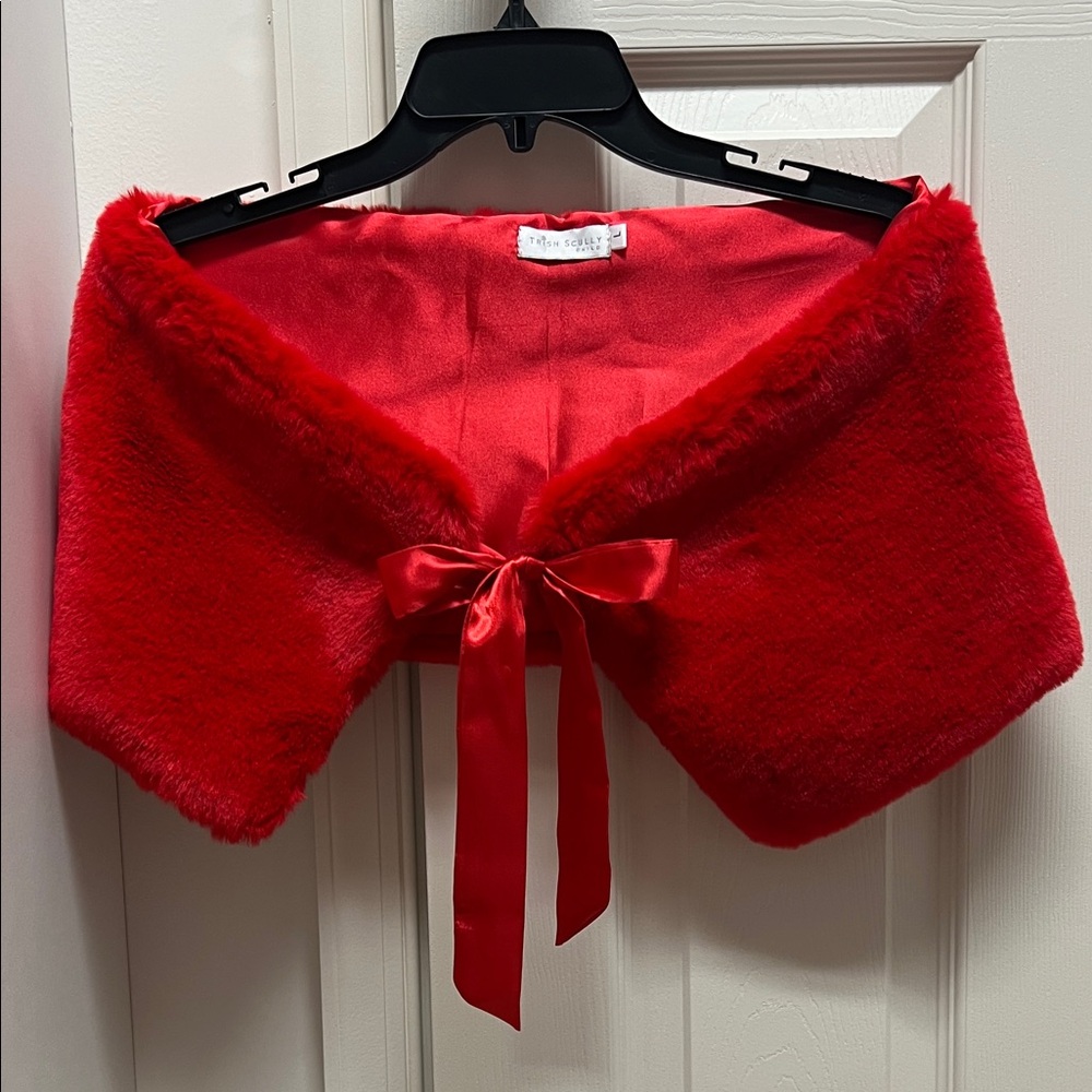 Trish Scully Red Faux Fur Wrap with Tie